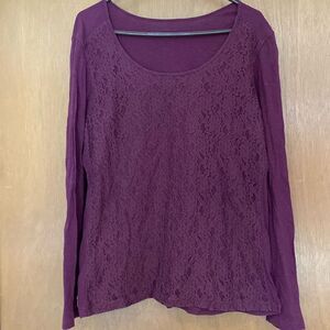 womens Eddie Bauer xl lace front long sleeve top scoop neck